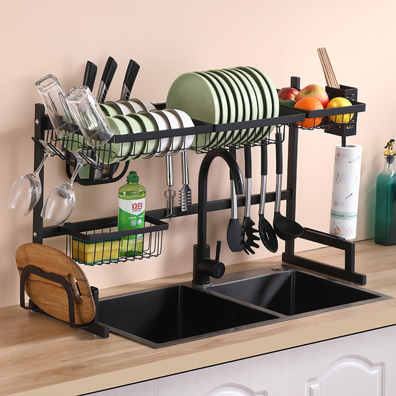 IKITCHEN Hot sale Stainless Steel Kitchen 2 Tier Dish Rack vegetable drying rack for Storage Drying Tableware