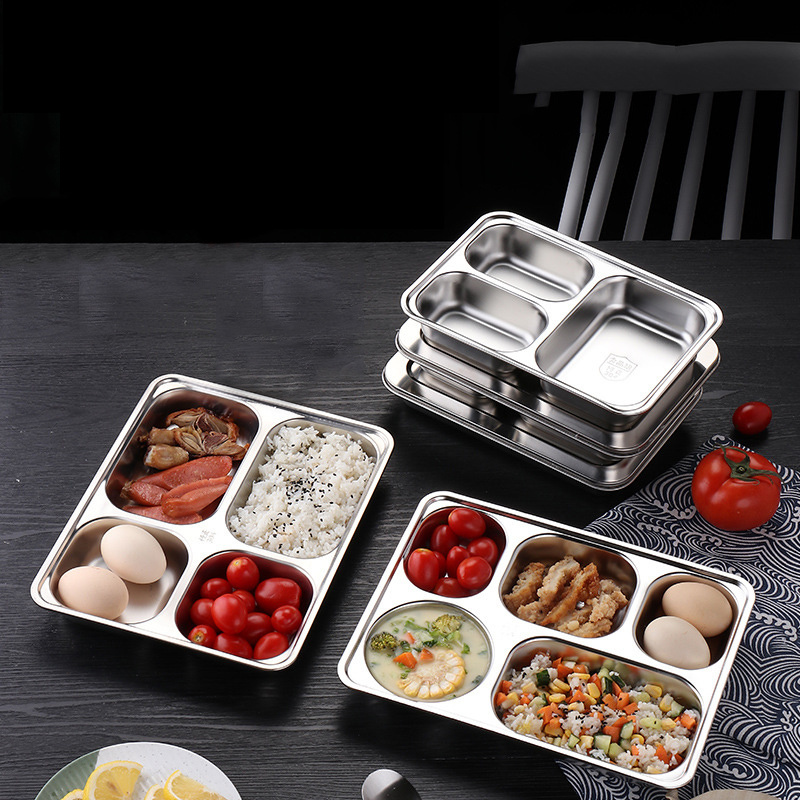 IKITCHEN 201 school children divided dinner plate metal stainless steel 4 compartments hospital plate food tray