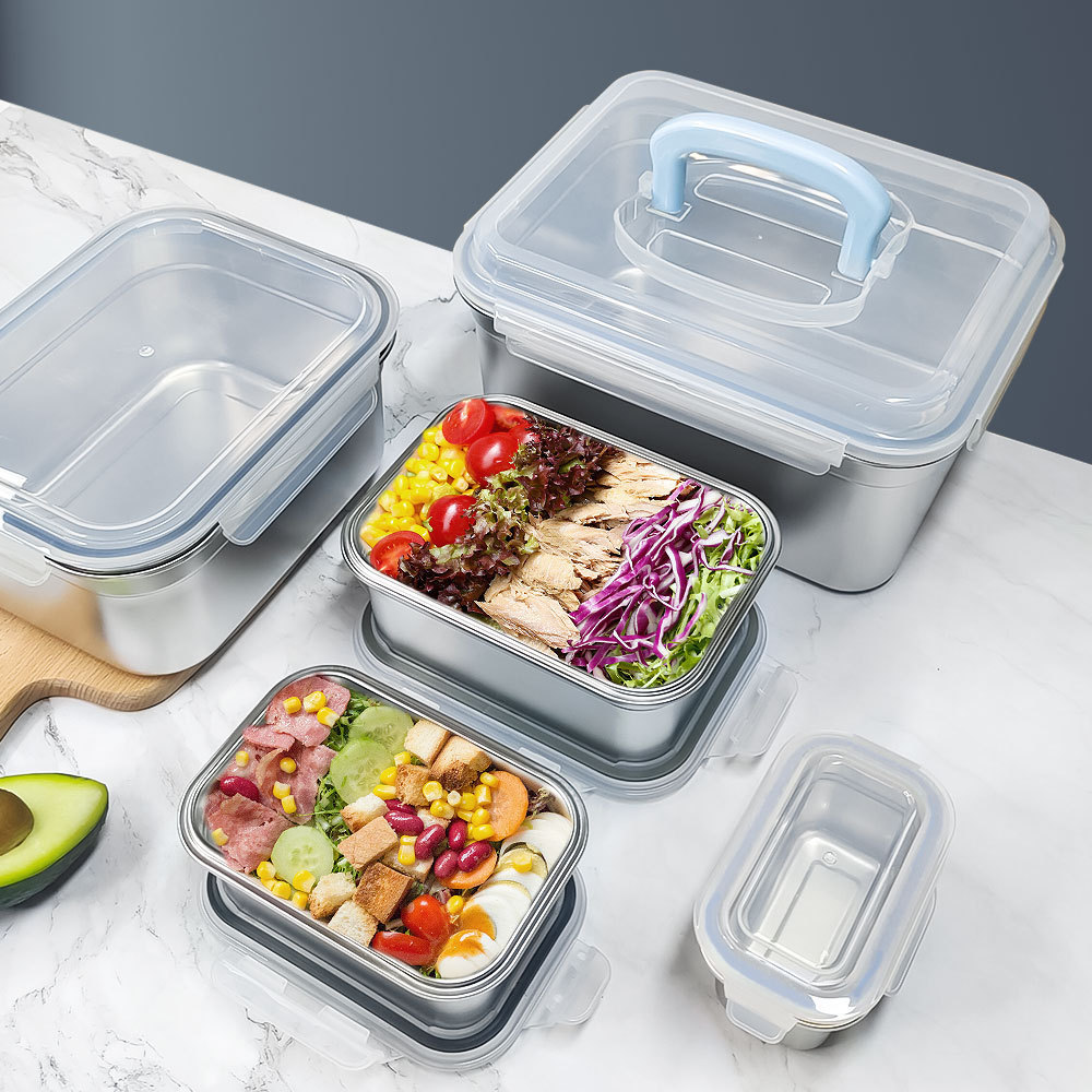 2023 New Stainless Steel Lunch Box Kids Bento Box Large Kitchen Refrigerator Storage Box Eco-Friendly Metal Lunch Container