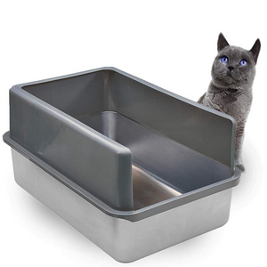 Large Cat Toilet Never Absorbs Odor Stain Rusts Easy Cleaning Litter box Custom Enclosed Sides Stainless Steel XL Cat Litter Box