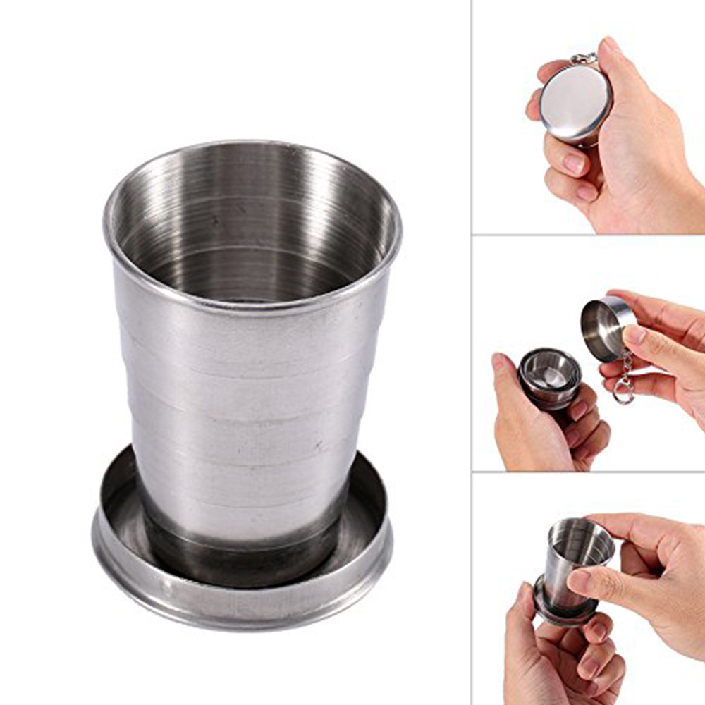 Stainless Steel Camping Mug Folding Cup Portable Outdoor Travel Demountable Collapsible Cup With Keychain 75ml 150ml 250ml