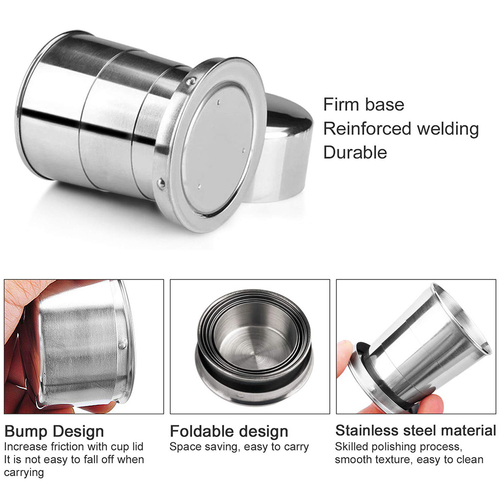 Stainless Steel Camping Mug Folding Cup Portable Outdoor Travel Demountable Collapsible Cup With Keychain 75ml 150ml 250ml