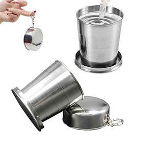 Stainless Steel Camping Mug Folding Cup Portable Outdoor Travel Demountable Collapsible Cup With Keychain 75ml 150ml 250ml