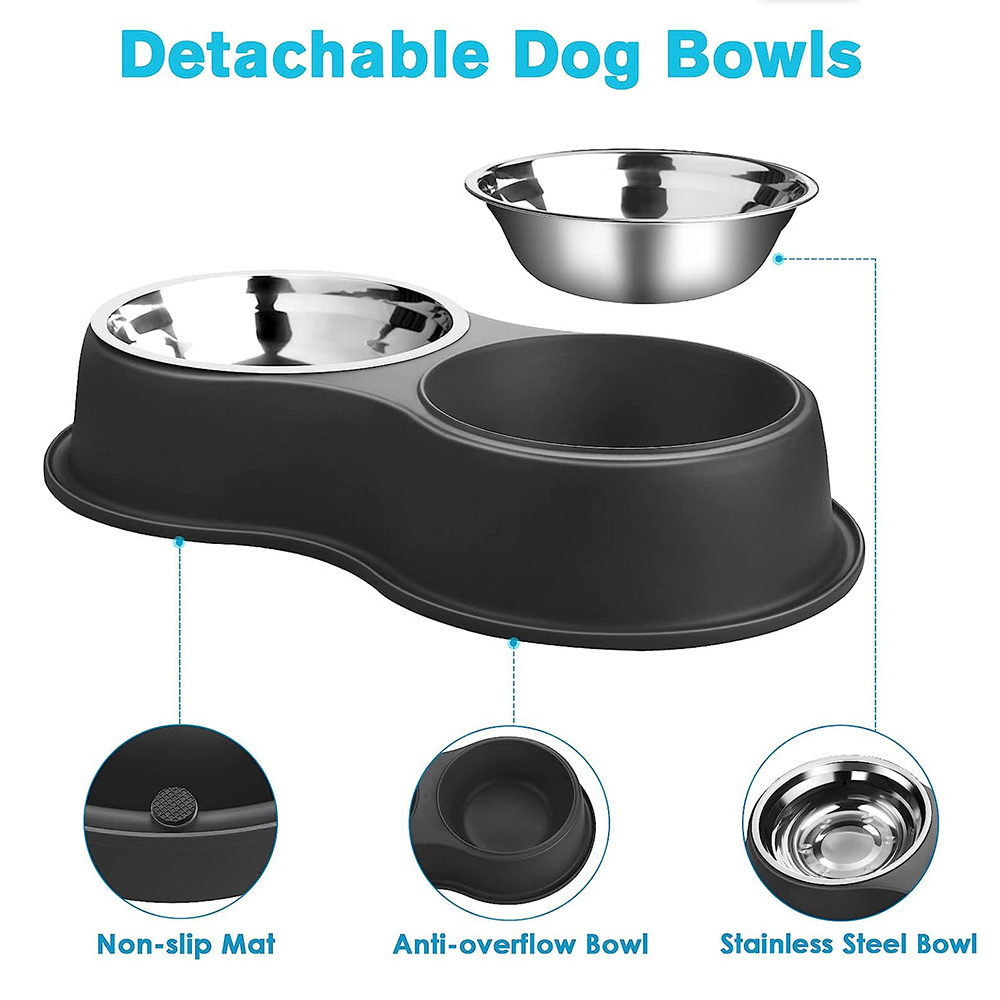 Stainless Steel Dog Bowls Double Dog Water and Food Bowls with Non-Slip Resin Station Pet Feeder Bowls Puppy Medium Dogs Cats