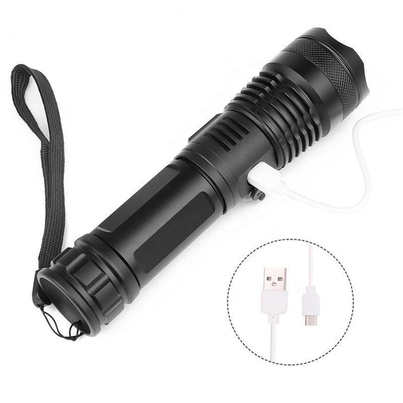 Waterproof 3000 High Lumens USB Rechargeable Zoomable Tactical Flashlights XHP50 Flashlight Torch Light for Camping, Hiking