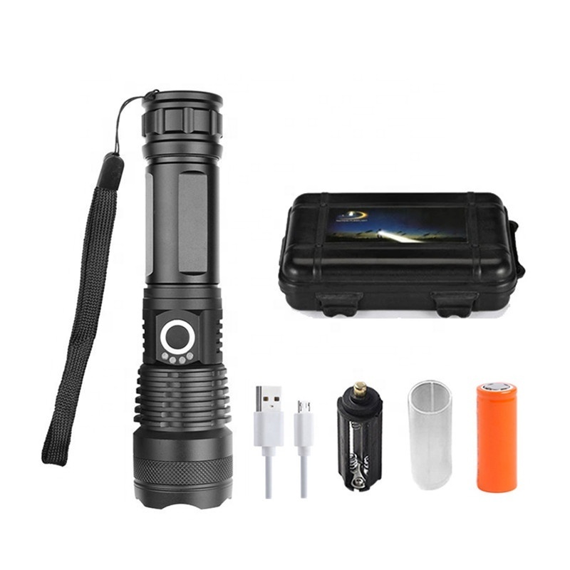 Waterproof 3000 High Lumens USB Rechargeable Zoomable Tactical Flashlights XHP50 Flashlight Torch Light for Camping, Hiking