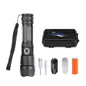 Waterproof 3000 High Lumens USB Rechargeable Zoomable Tactical Flashlights XHP50 Flashlight Torch Light for Camping, Hiking