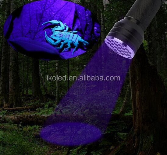 Ultraviolet Light 21 Led Scorpion Uv Flashlight,395nm Uv Torch Light,blacklight Ce Aluminum Alloy Emergency Dry Battery AAA Iko