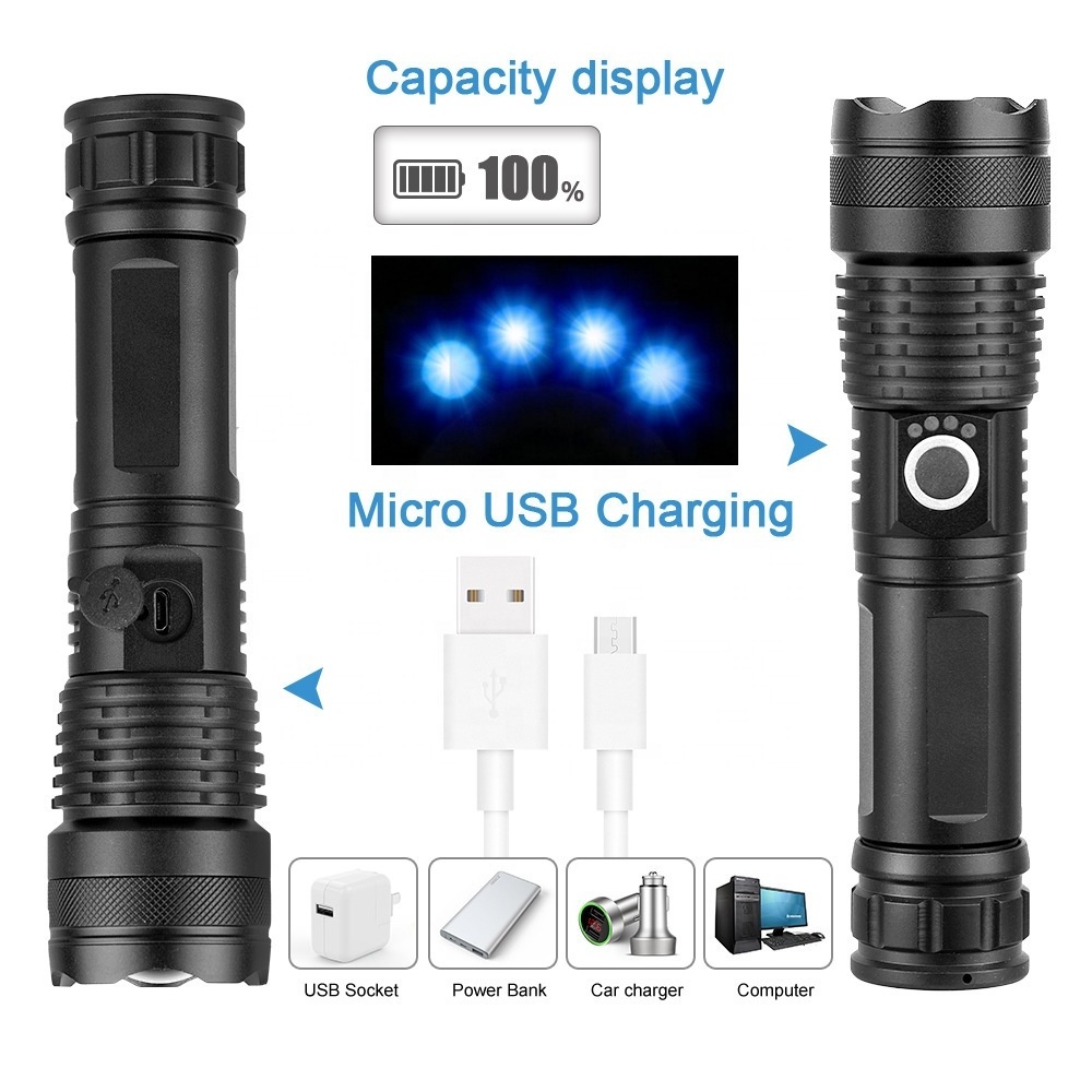 Aluminum Powerful Super Bright EDC XHP50 Flashlight Waterproof Zoom torches Light Metal Rechargeable Tactical LED Flashlight