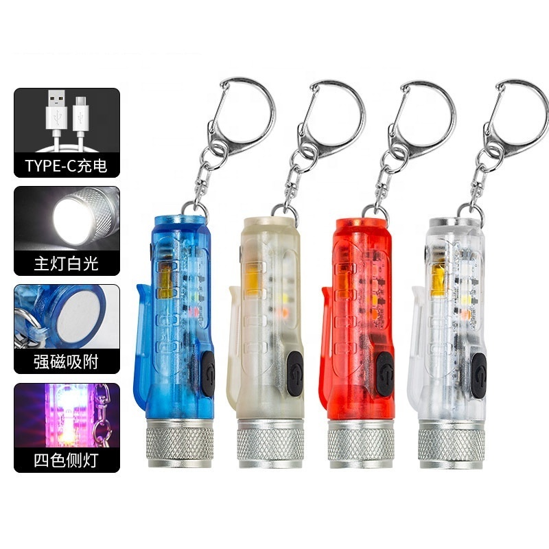 Mini Portable Keychain Flashlights 400lm Super Bright USB-C Rechargeable Strong Light Torch Waterproof Magnetic Flashlights LED