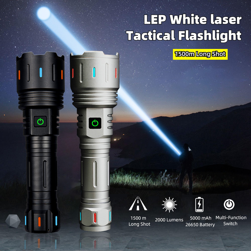 Super Bright Flashlight with Luminous Strips 30W LED Type C USB Charging 5 Modes Zoomable 3000 Lumens Outdoor Emergency Torch