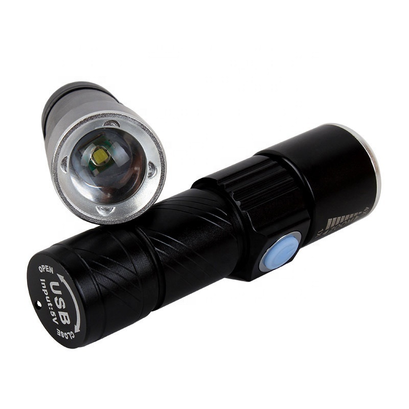 USB Charging Mini Size Flashlight XPE Zoomable Torch Rechargeable Led Torch Light Flashlight With packing box