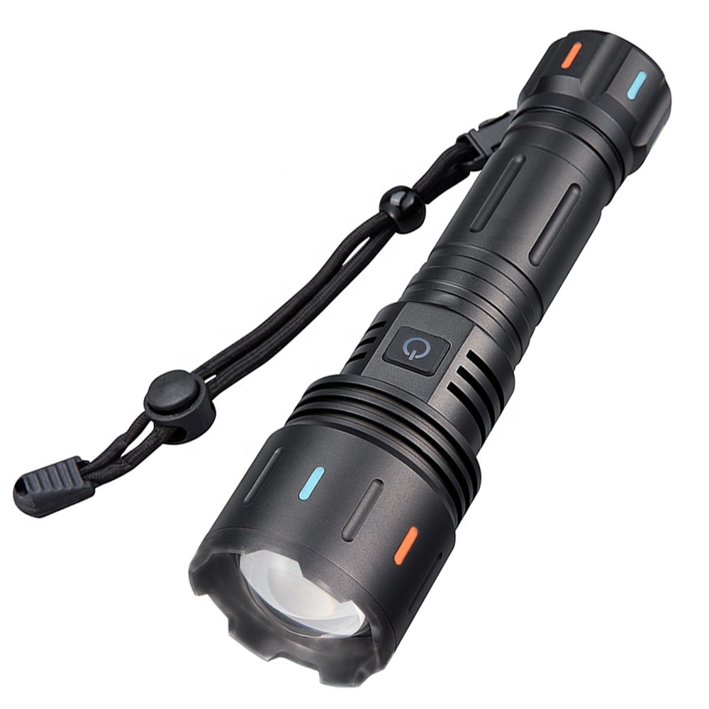 Super Bright Flashlight with Luminous Strips 30W LED Type C USB Charging 5 Modes Zoomable 3000 Lumens Outdoor Emergency Torch