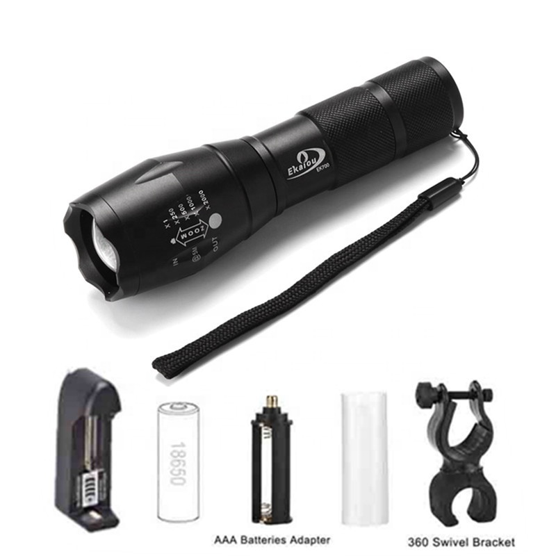 Multipurpose Adjustable 18650 led torch  Brightest Portable 1000 Lumen Rechargeable Tactical Led Zoom flashlight