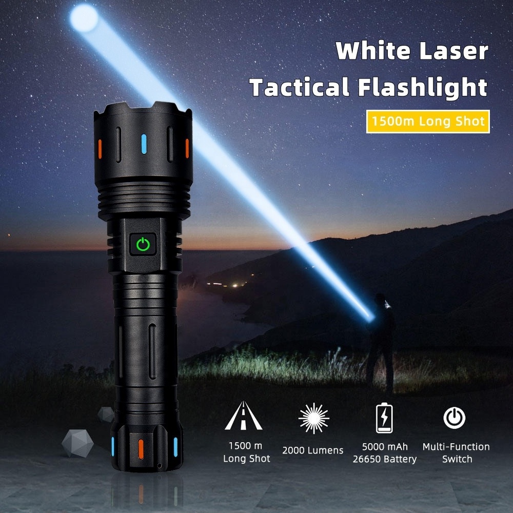 Super Bright Flashlight with Luminous Strips 30W LED Type C USB Charging 5 Modes Zoomable 3000 Lumens Outdoor Emergency Torch