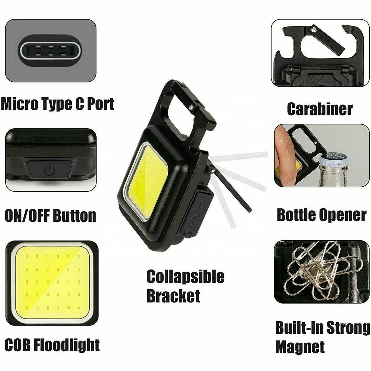 Mini Waterproof Rechargeable USB LED Light Flashlight Pocket COB Work Lamp Torch