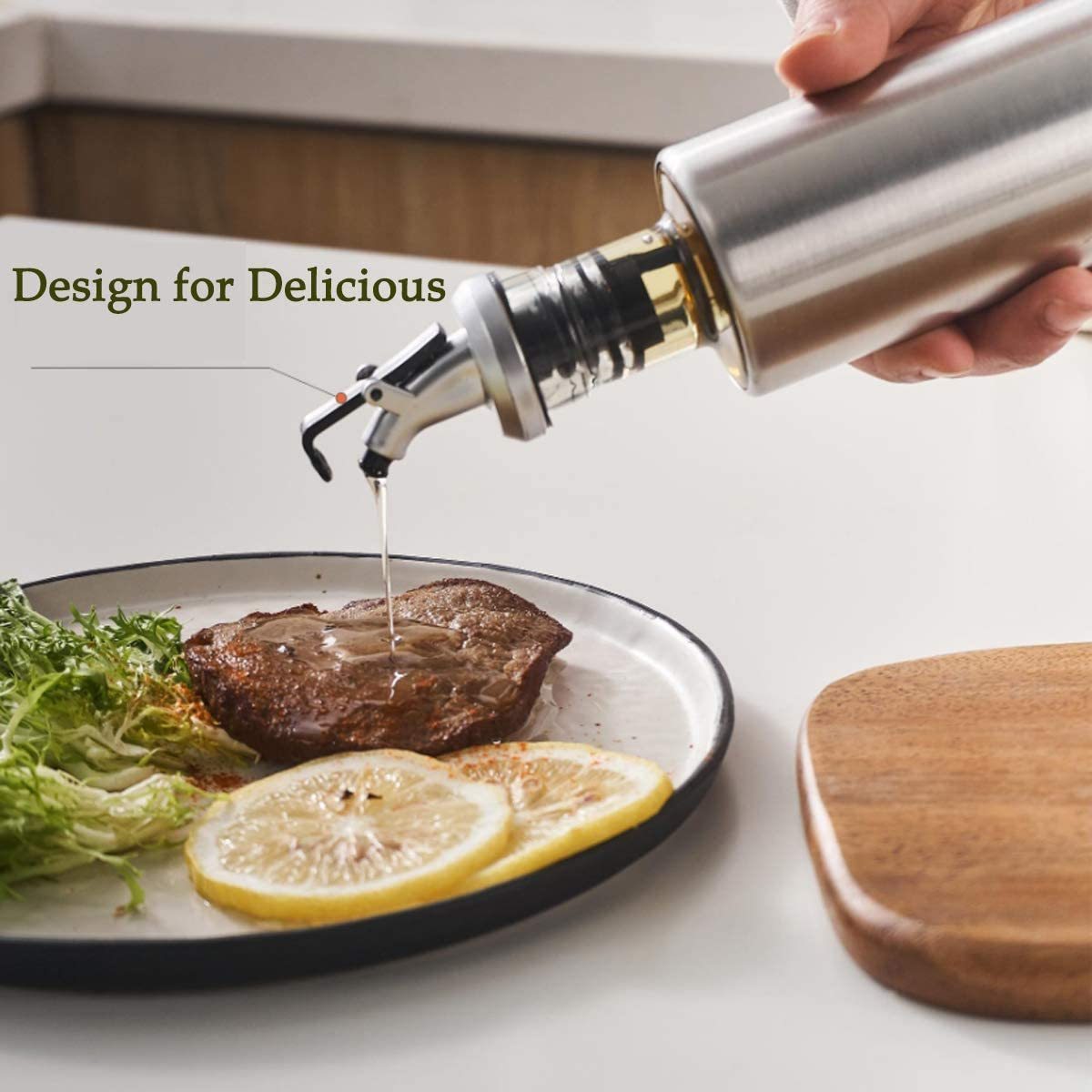 IKOO hot sale stainless steel glass oil dispenser bottle Pouring Spouts Soy Sauce Container for Kitchen