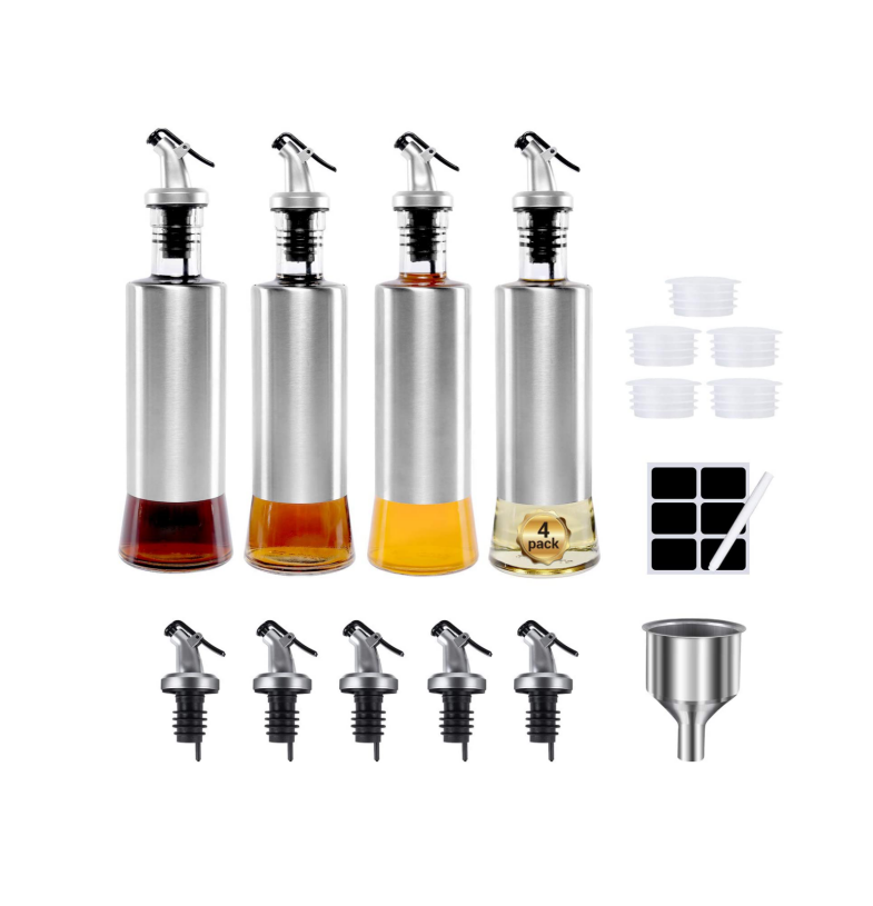 IKOO hot sale stainless steel glass oil dispenser bottle Pouring Spouts Soy Sauce Container for Kitchen