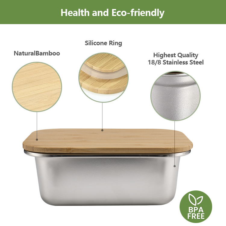 IKOO airtight durable stainless steel food container with lid bamboo