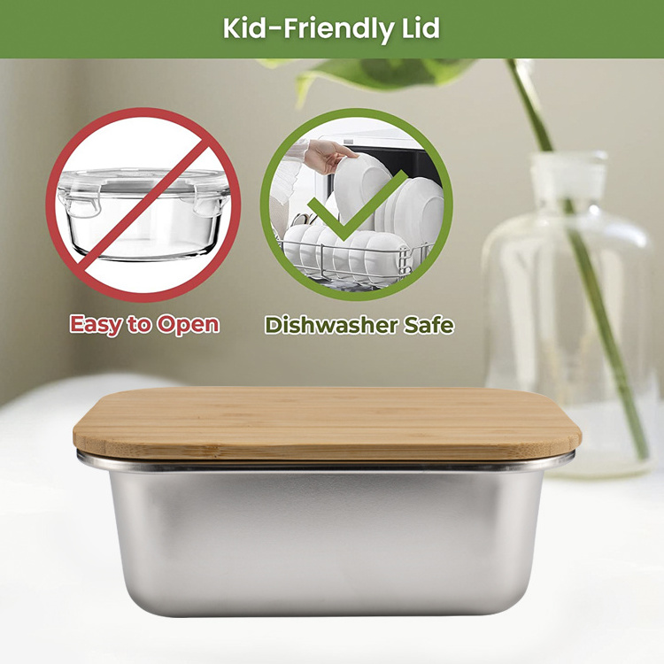 IKOO airtight durable stainless steel food container with lid bamboo