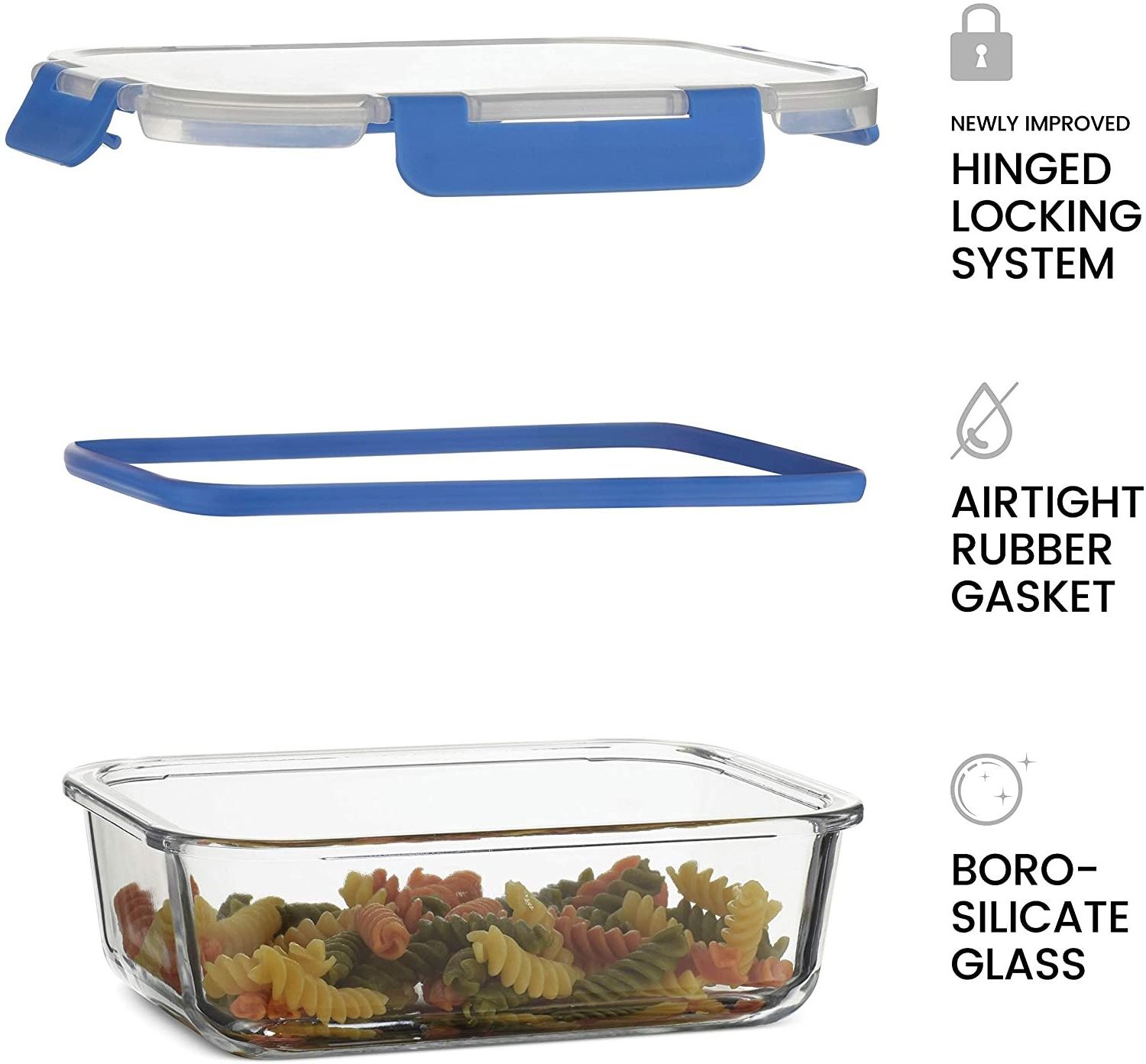 Newly Innovated Hinged Locking Lid 3PK Airtight Glass Food Containers With Lids 1035ml Freezer to Oven Safe Lunch Box