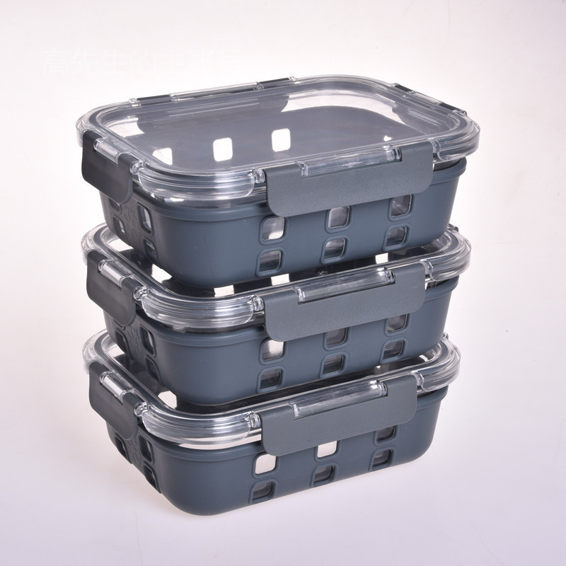 New design leakproof silicon glass tiffin food container storage with 4 lock