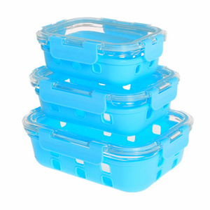 New design leakproof silicon glass tiffin food container storage with 4 lock