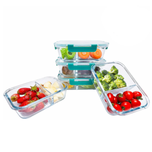 Eco friendly leakproof glass food storage compartment lunch box with lock lid