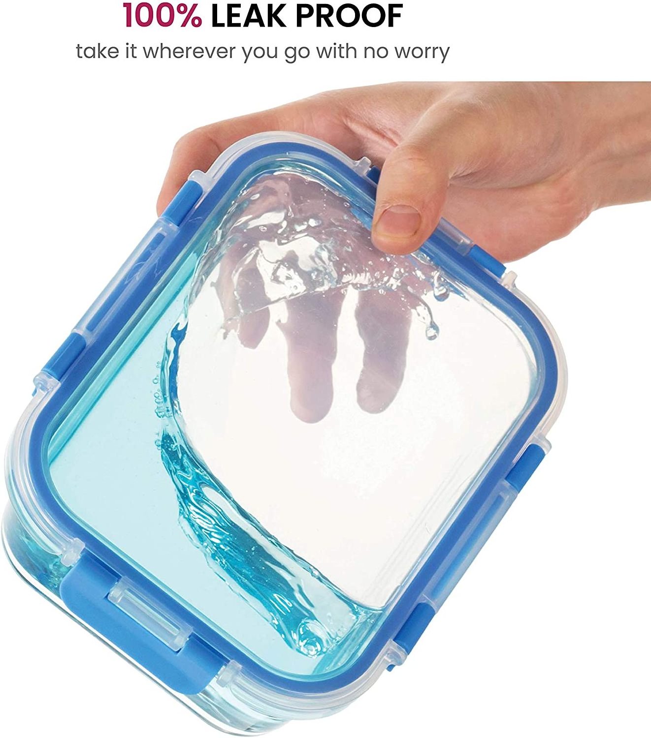 Newly Innovated Hinged Locking Lid 3PK Airtight Glass Food Containers With Lids 1035ml Freezer to Oven Safe Lunch Box