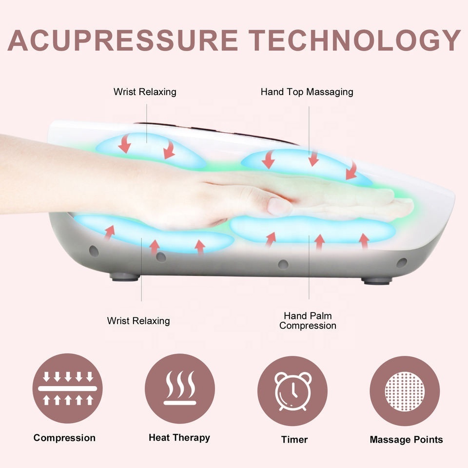 Factory High Quality Cordless Palm Finger Massage Machine Airbag Compression Heat Shiatsu Electric Hand Massager