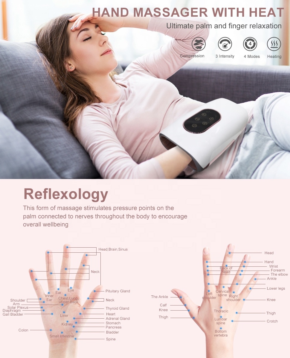 Factory High Quality Cordless Palm Finger Massage Machine Airbag Compression Heat Shiatsu Electric Hand Massager