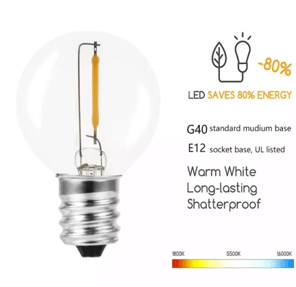 clear glass edison led light bulb G40 E12 led bulb for outdoor G40 string lights