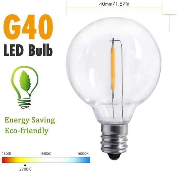 Edison LED Light G40 Filament Bulbs Dimmable Vintage Style 0.5W (5 Watt Equivalent) 2300K E26 Base