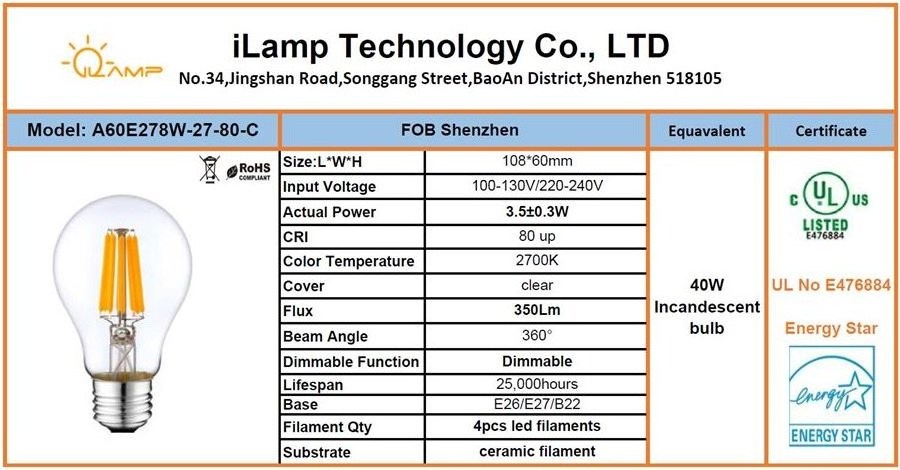 LED Vintage Edison Bulbs High Brightness Daylight 2700K Filament A60 E27 Base Dimmable  Bulbs