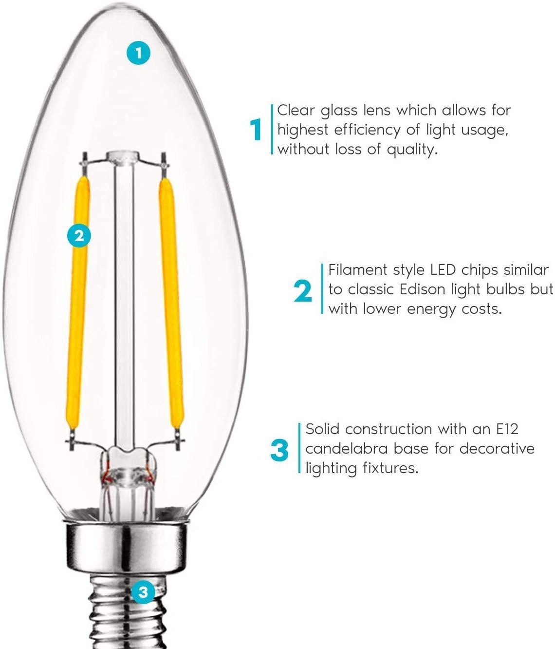 Amber Clear  E12 E14 110v 220v 2w 4w 6w C35 Dimmable Candle Light Candelabra LED Filament Vintage Edison Bulb