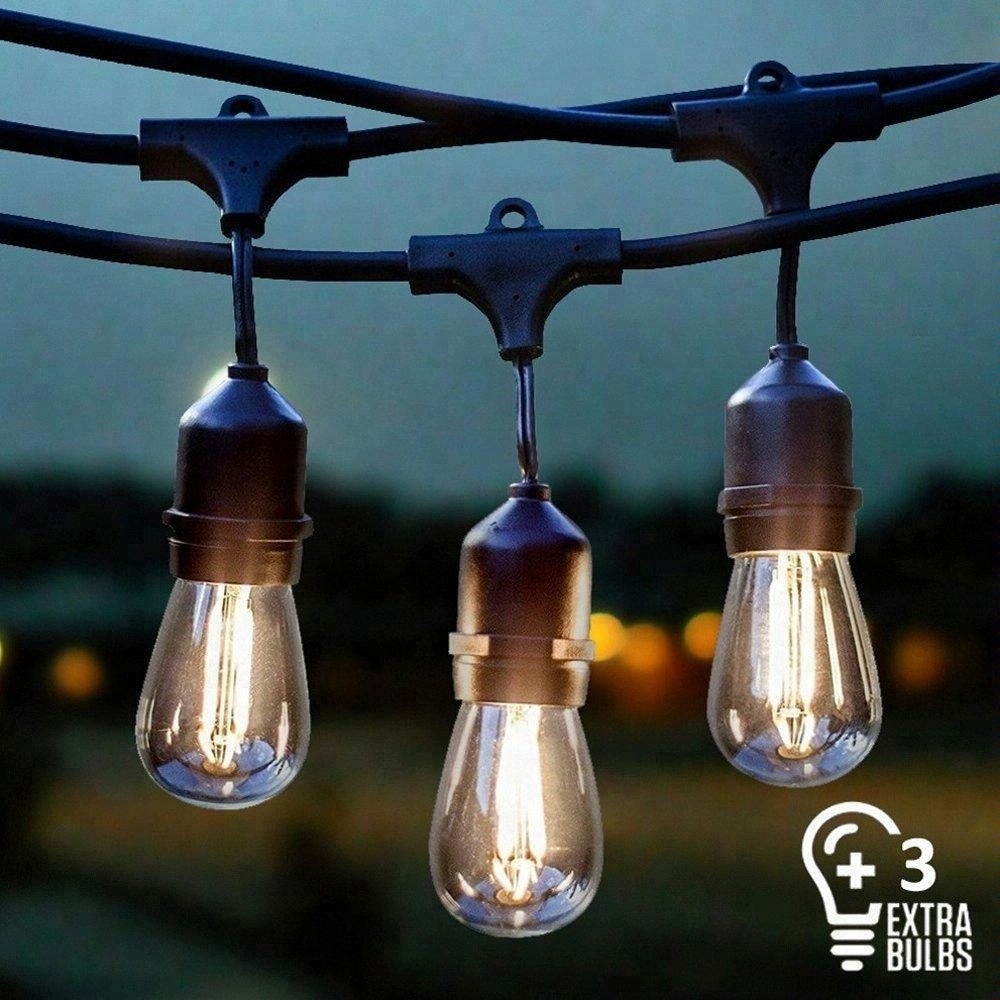 Outdoor LED String Lights15M/50FT Waterproof Patio Bistro Hanging Lights with 1W 26 Plastic Bulbs(2 Spare) for Garden