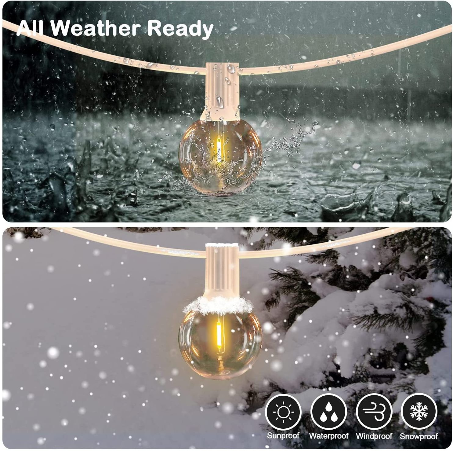 G40 Globe waterproof filament bulb 30m 50 light outdoor garden porch decorative string lights white wire