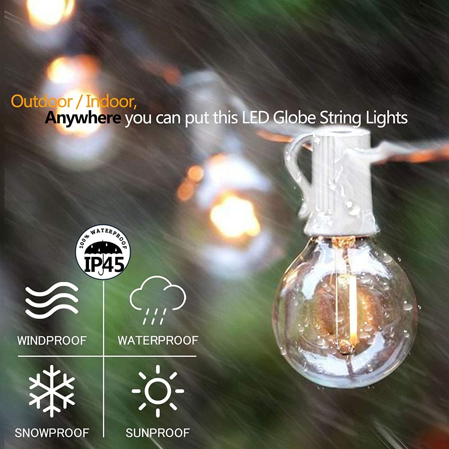 G40 Globe waterproof filament bulb 30m 50 light outdoor garden porch decorative string lights white wire