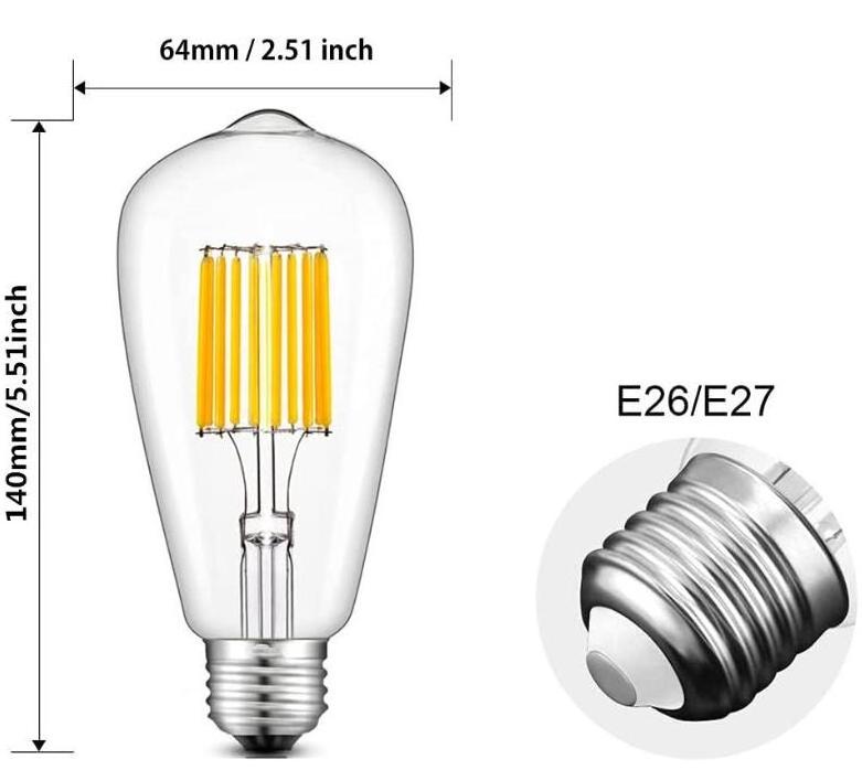 ST64 warm white edison led  filament bulb 2700K E26 E27 base HOT SALE