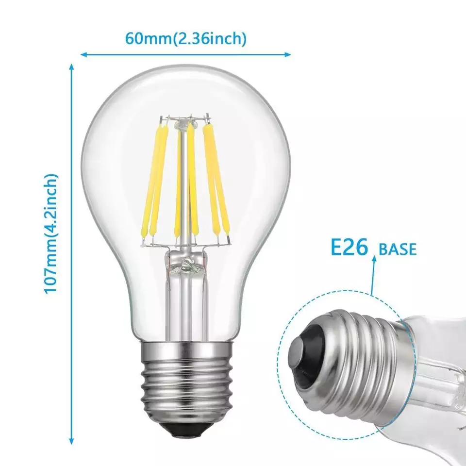 A60 Globe Edison Led Filament Light Bulb E26 E27 Base Led Bulb 2w 4w 6w For Home Holiday Party Decoration Incandescent Style