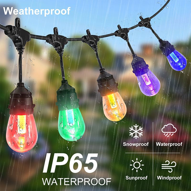 Outdoor String Lights 100FT Lights Garden Waterproof with Remote Control RGB Color Changing 20 Shatterproof Bulbs For Balcony  B