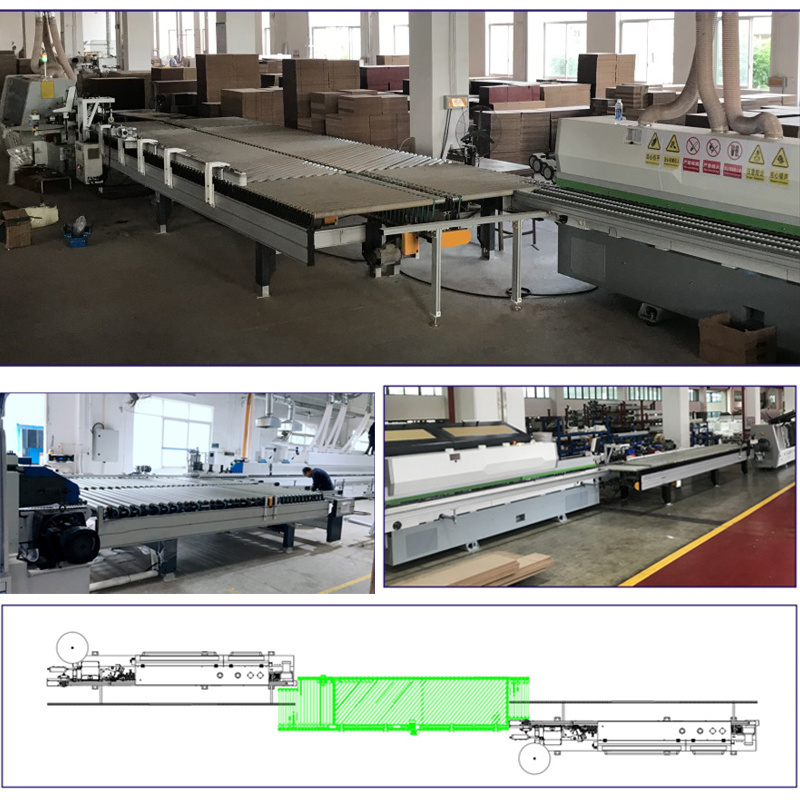 Angled Conveyor Roll Table are used in Woodworking Machinery for Edge Banding Machine and Sanding Machine production lines etc.