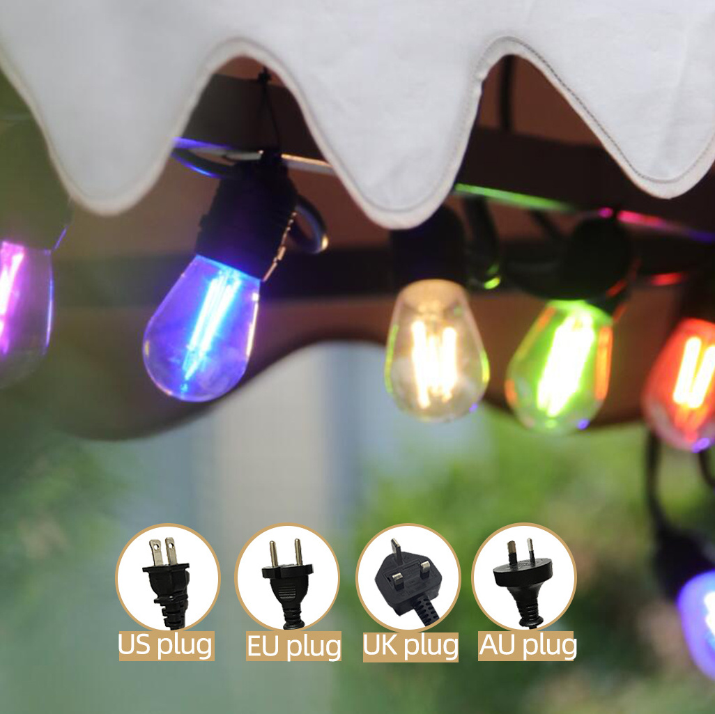 48FT Outdoor holiday lighting E27 S14 Edison Bulb included holiday lighting christmas decoration Connectable LED String Light