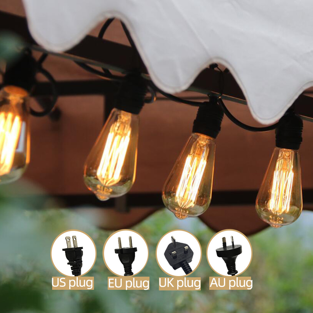 48FT Outdoor holiday lighting E27 S14 Edison Bulb included holiday lighting christmas decoration Connectable LED String Light