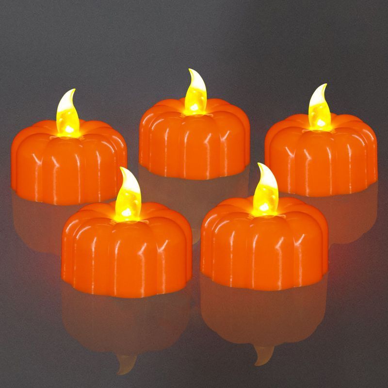 Thanksgiving Pumpkin Tea Lights Led Flickering Orange Pumpkin Tealight Flameless Candles for Decoration Lights