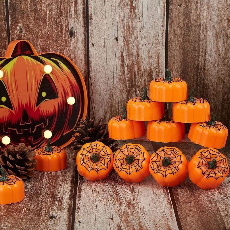 Thanksgiving Pumpkin Tea Lights Led Flickering Orange Pumpkin Tealight Flameless Candles for Decoration Lights