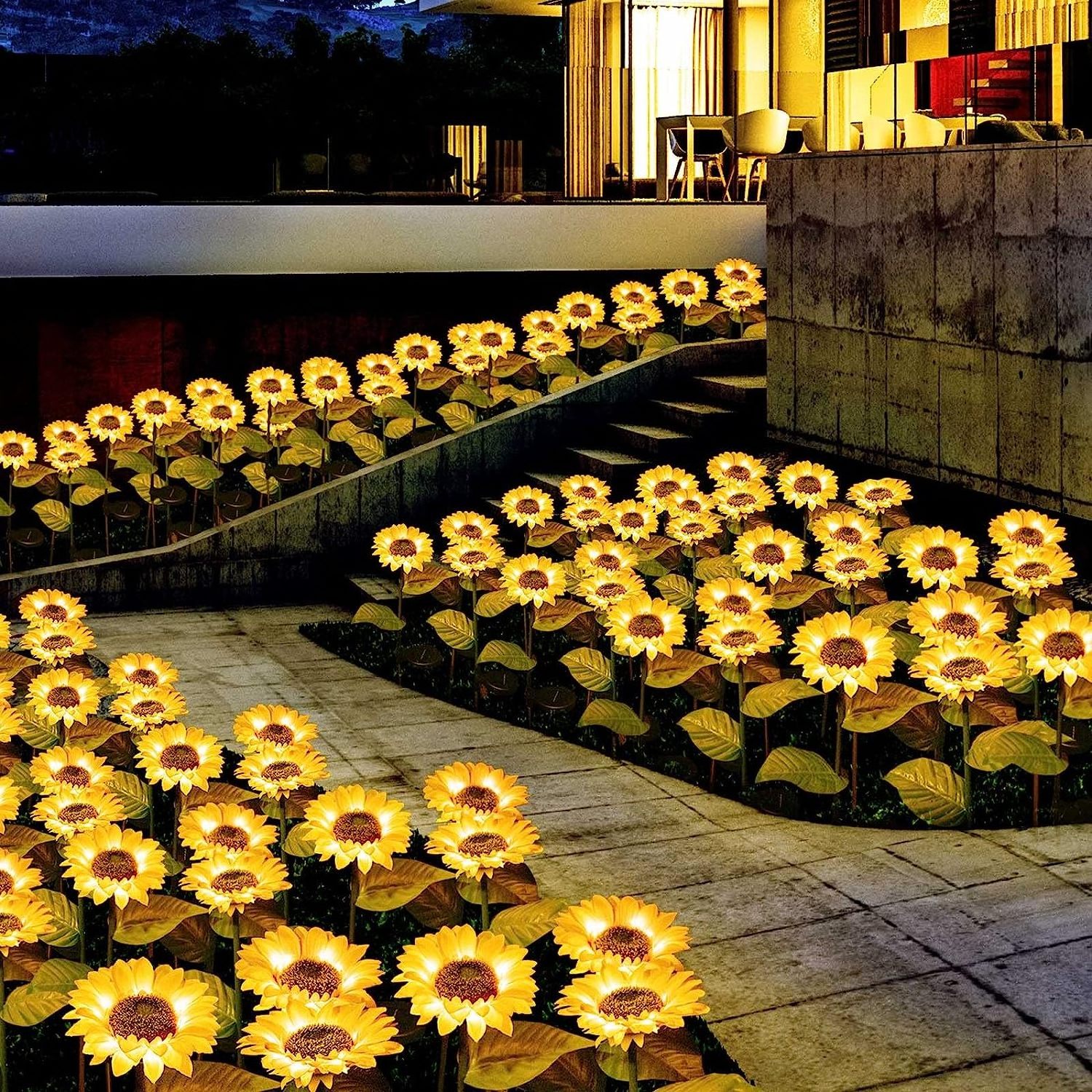 Waterproof Decorative Flower Lamps Outdoor Solar Led Garden Sunflower Lawn Stake Lights For Patio Garden Yard Pathway