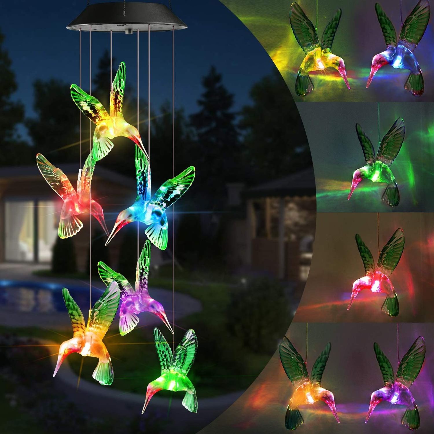 Garden Solar Changing Power Japanese Led Metal Bell Outside Waterproof Hummingbird Lights Charms Wholesale Memorial Wind Chimes