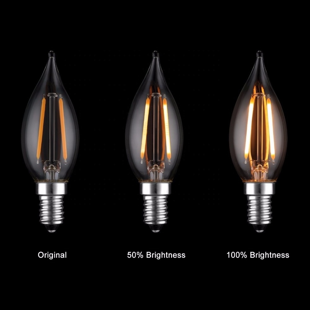 2022 Dimmable Filament Clear 60 Watt LED Bulbs E12 Base C37 LED Filament Candle Bulbs Candelabra LED Bulbs