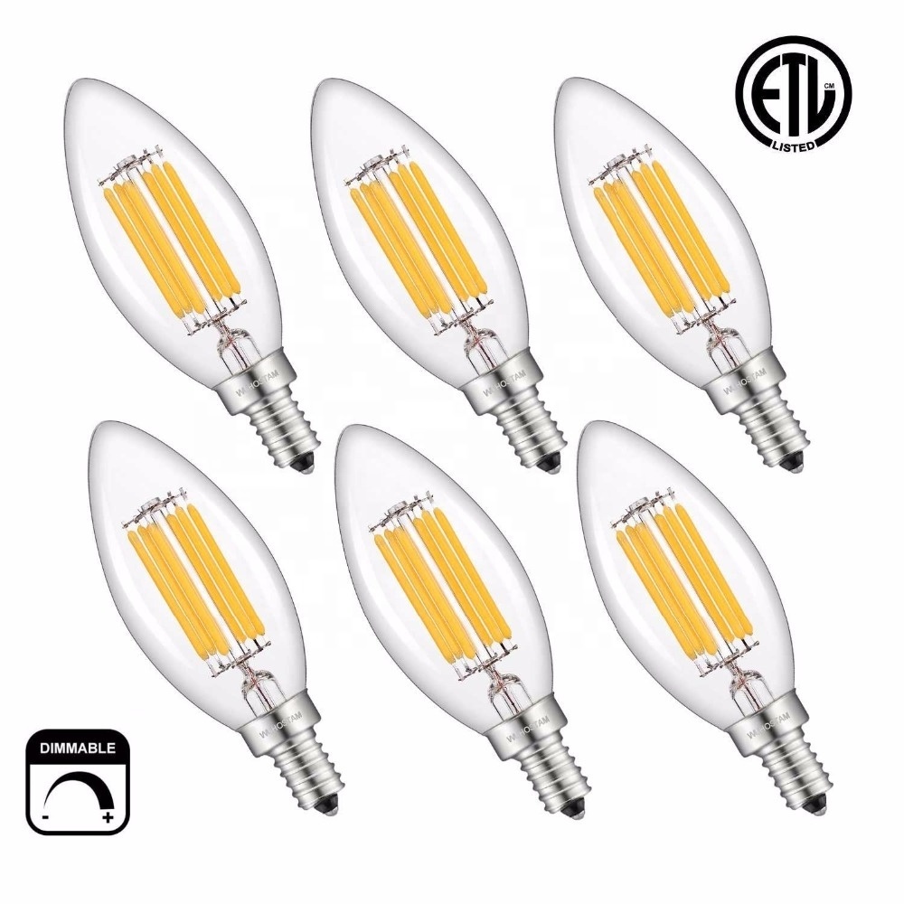 2022 Dimmable Filament Clear 60 Watt LED Bulbs E12 Base C37 LED Filament Candle Bulbs Candelabra LED Bulbs